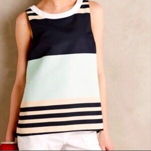 Anthropologie Colorblock Sleeveless Women's Top in Black, Mint & Cream Size 4